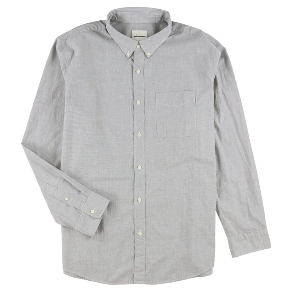 American Eagle Mens Pindot Button Up Shirt, Grey, 2XL Neck, DM